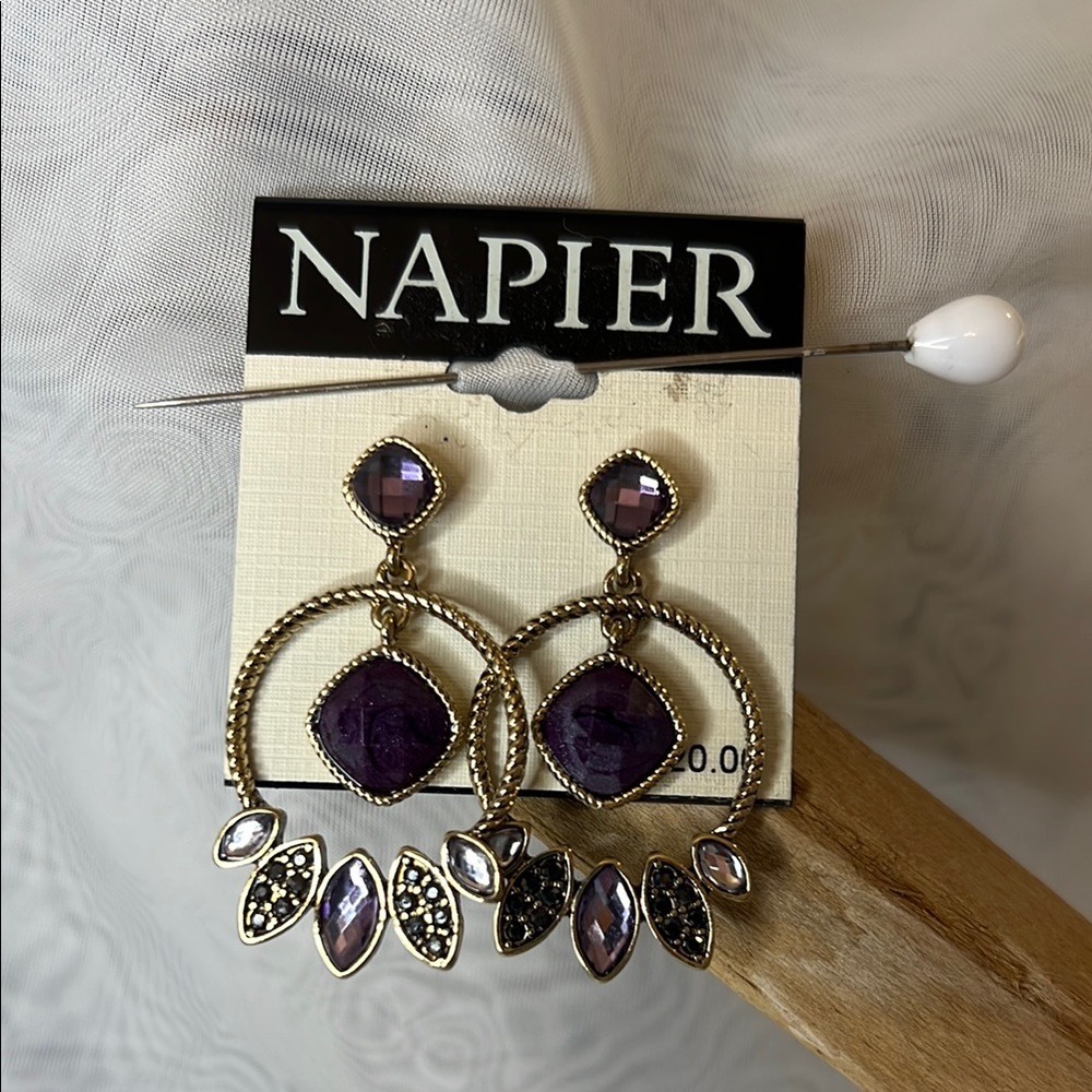 Napier Purple and Gold Dangle Earrings